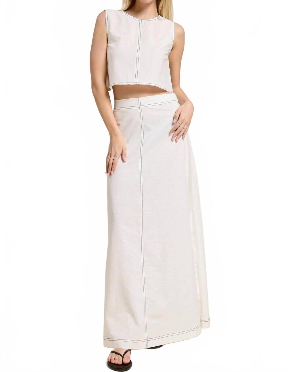 NEW MIMOSA santorini linen maxi skirt set in white